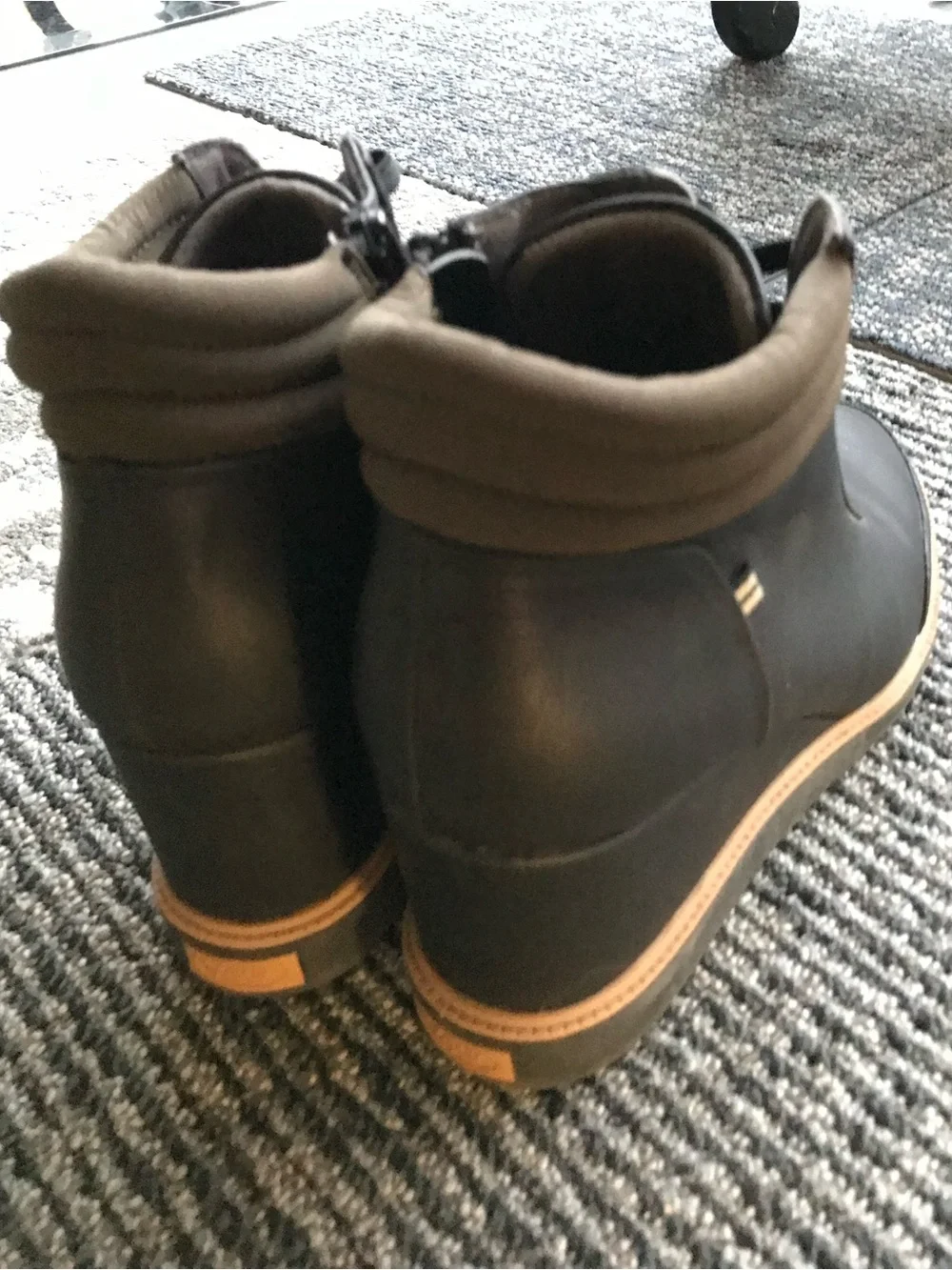 Dr. Scholl's Black Wedge Sneaker Boot with Olive Collar